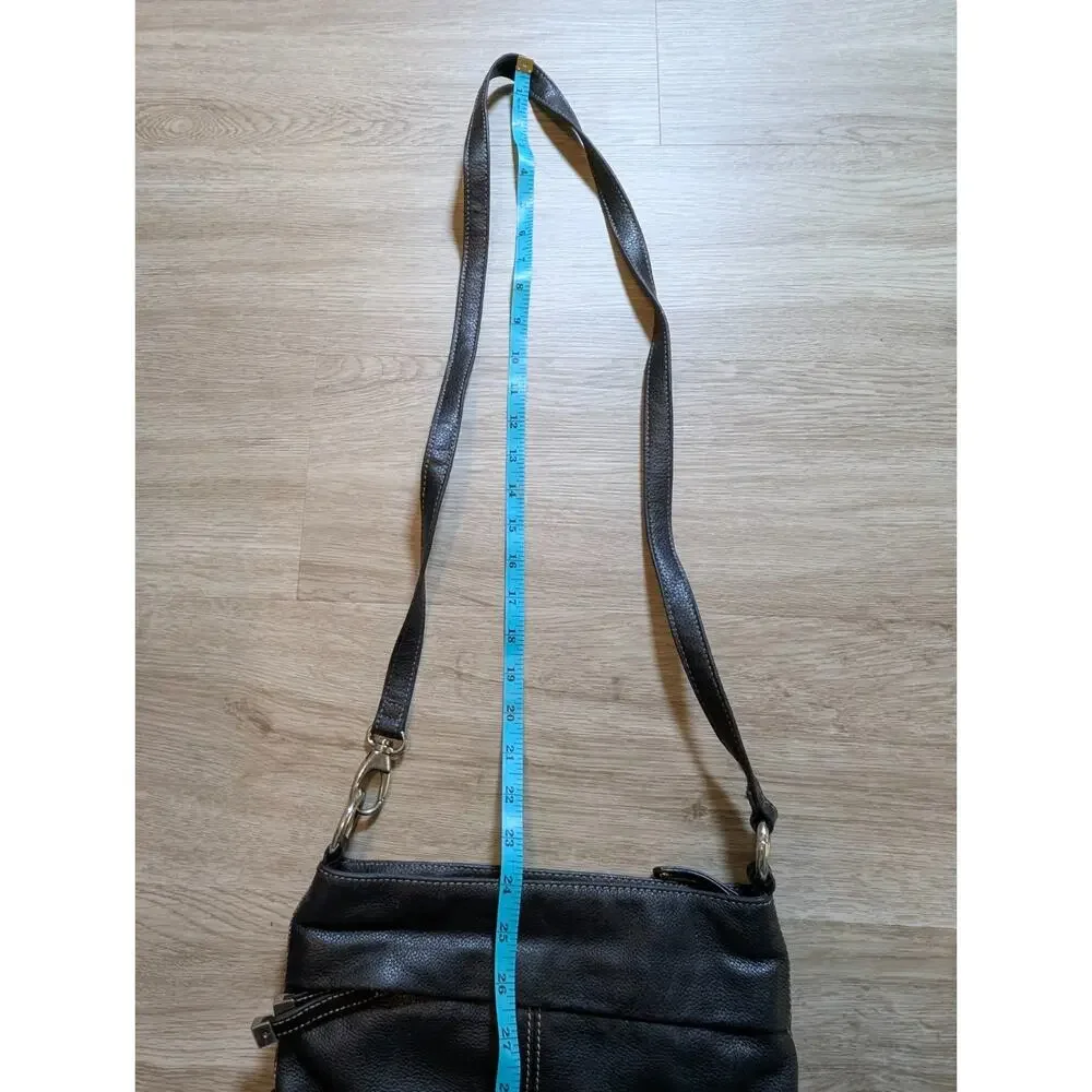 Tignanello Black Pebbled Leather Convertible Shoulder Crossbody Bag Organizer